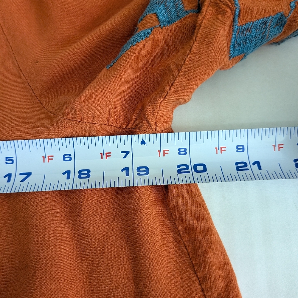 Umgee Burnt Orange and Blue Embroidery Boho Shirt - Picture 5 of 13